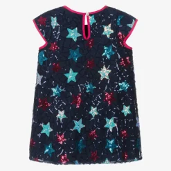 Girls Blue Sequin Star Tulle Dress