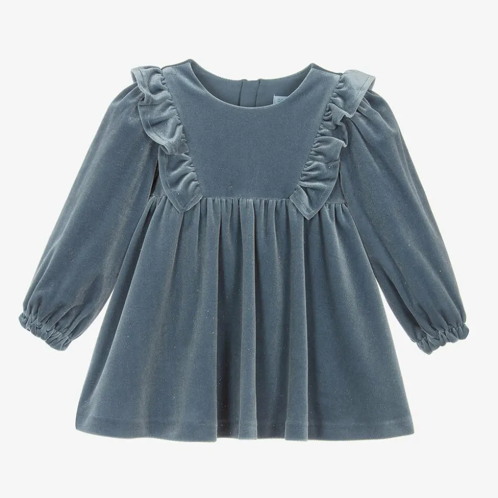Girls Blue Sparkly Velour Dress