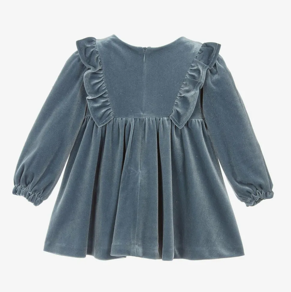 Girls Blue Sparkly Velour Dress