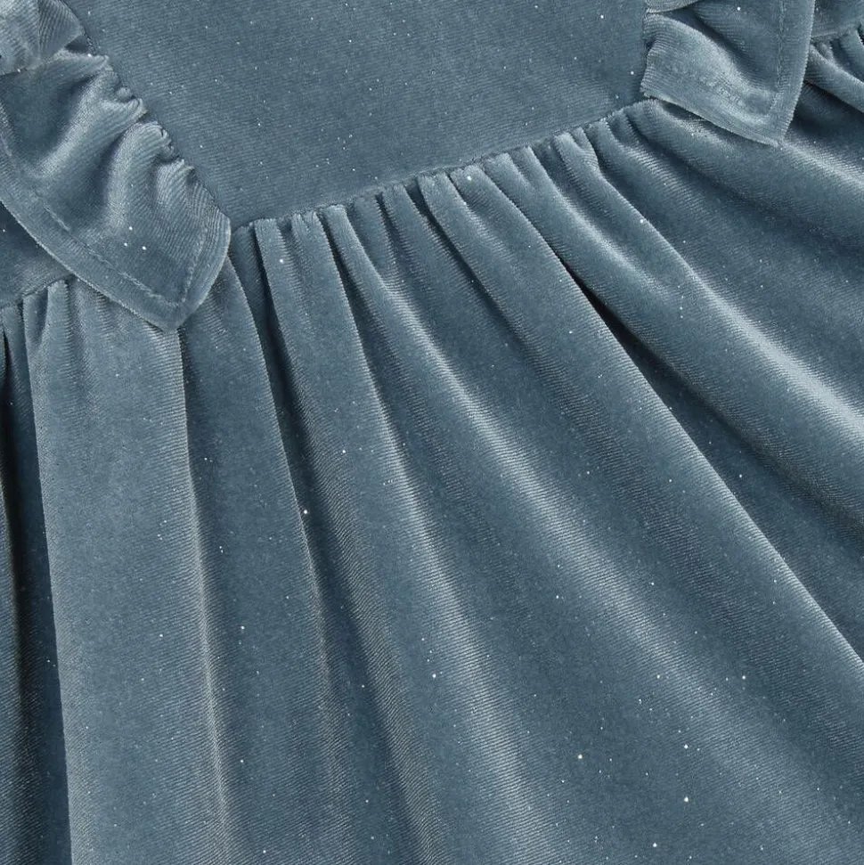 Girls Blue Sparkly Velour Dress