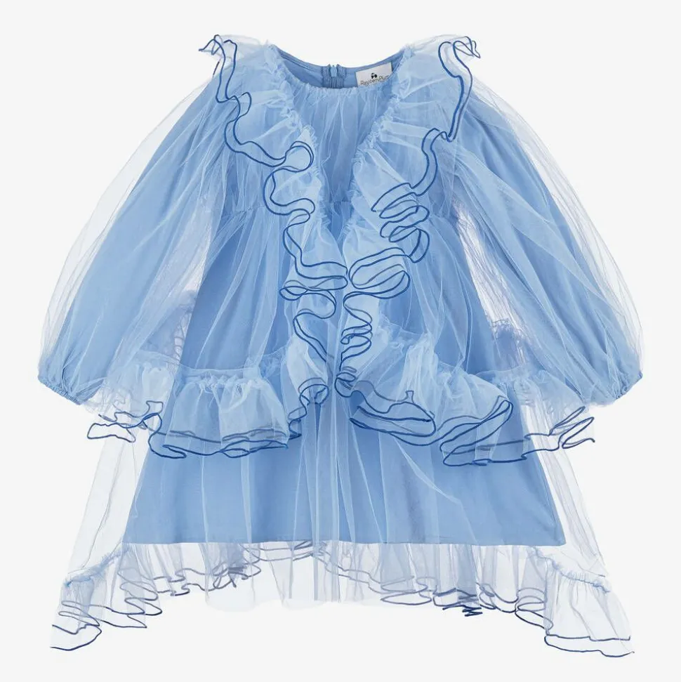 Girls Blue Tulle Ruffle Dress