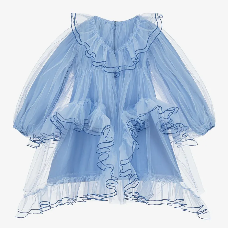 Girls Blue Tulle Ruffle Dress