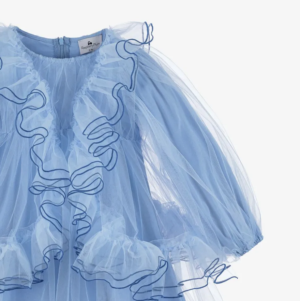 Girls Blue Tulle Ruffle Dress