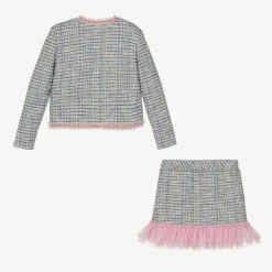Girls Blue Tweed Skirt Set