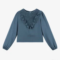 Girls Blue Viscose Frill Blouse