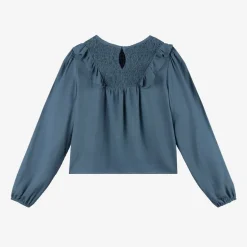 Girls Blue Viscose Frill Blouse