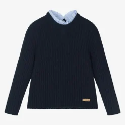 Girls Blue Wool & Cashmere Knit Sweater