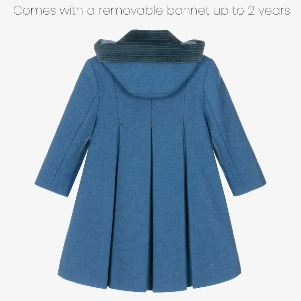 Girls Blue Wool & Velvet Coat