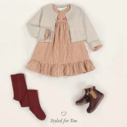 Girls Brown Check Cotton Dress Set