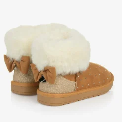 Girls Brown Faux Suede & Fur Trim Boots