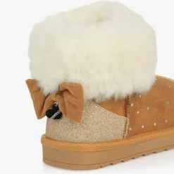 Girls Brown Faux Suede & Fur Trim Boots