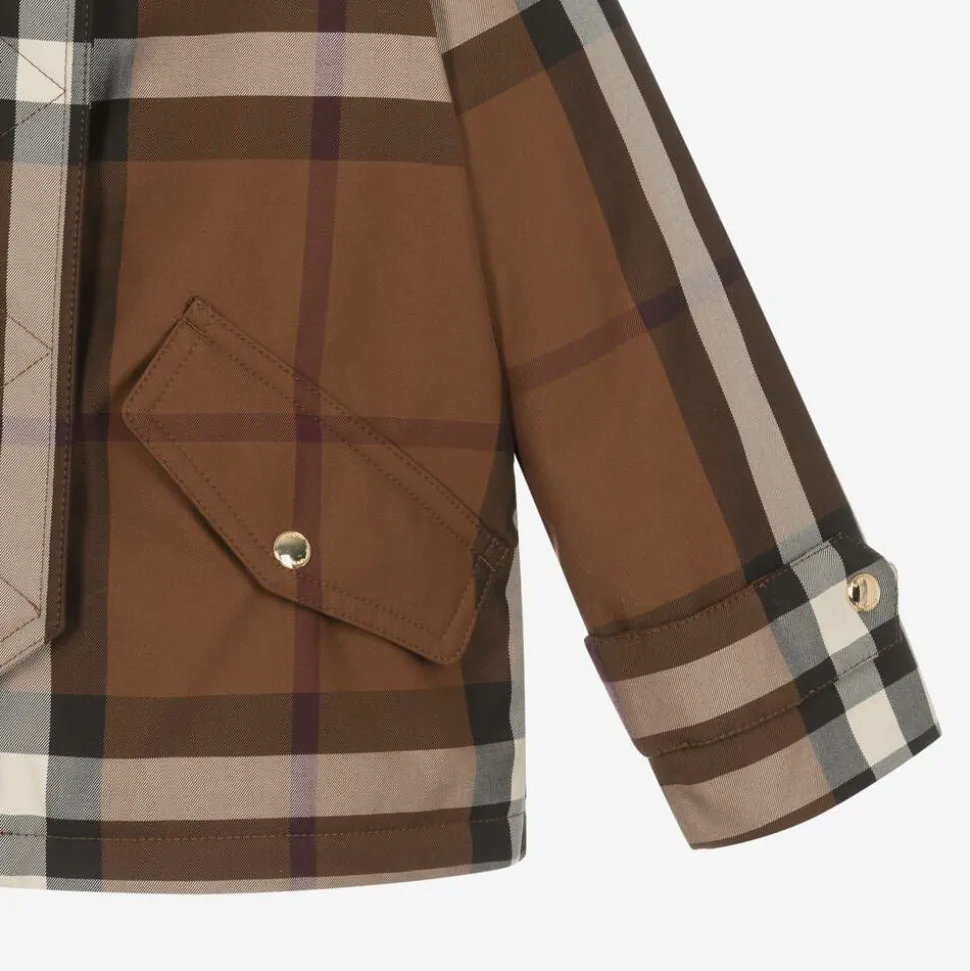 Girls Brown Oversized Check Jacket