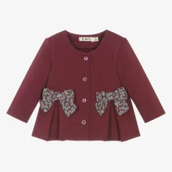 Girls Burgundy Red Cotton Cardigan