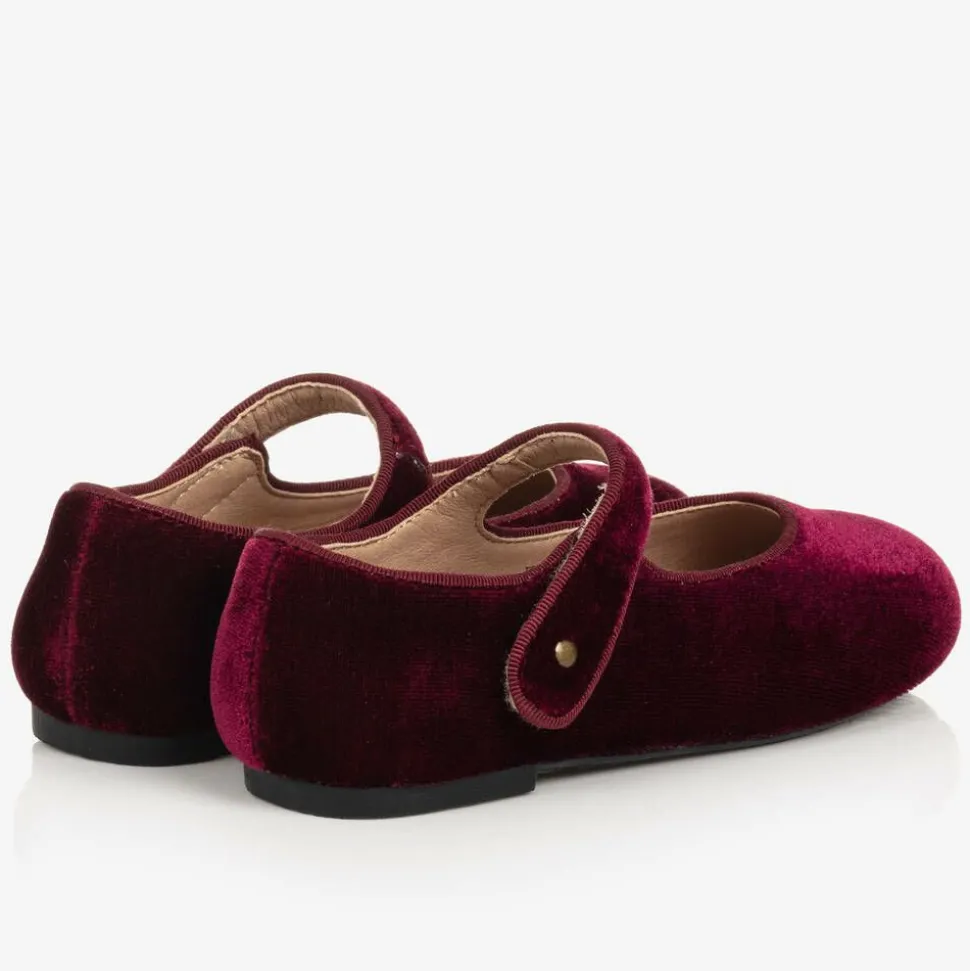 Girls Burgundy Red Velvet Shoes