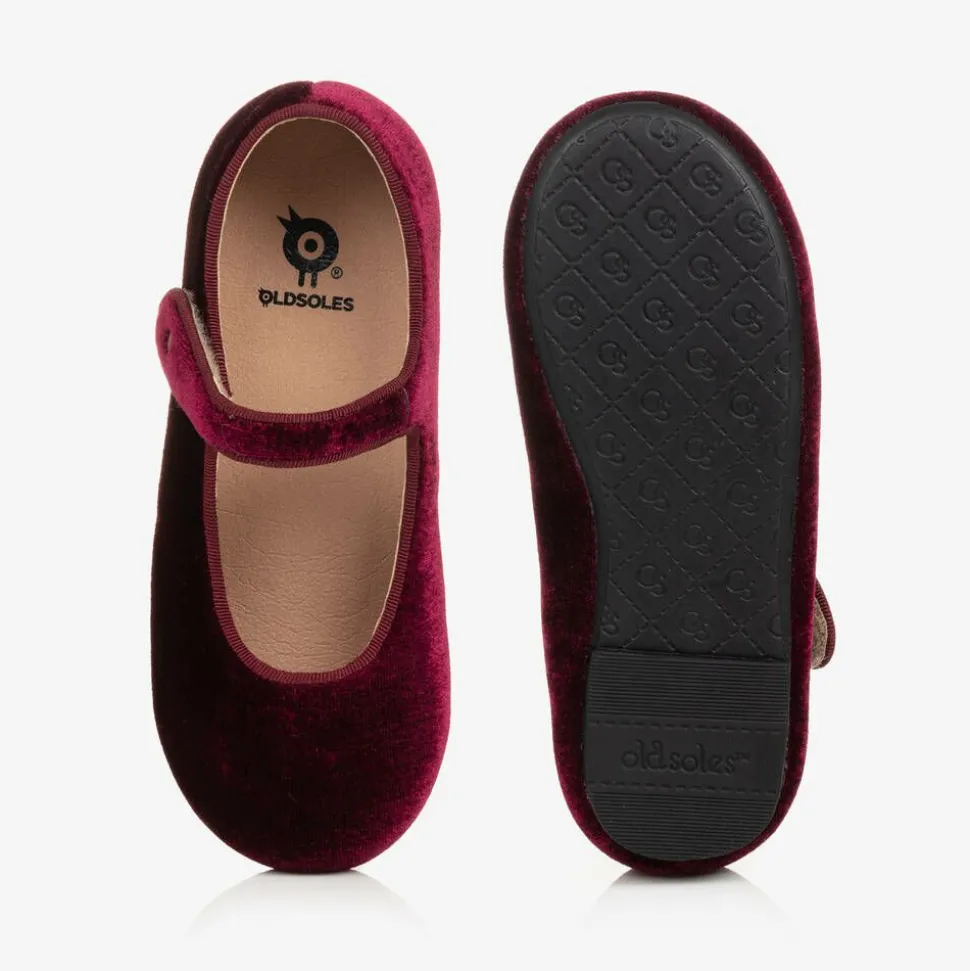 Girls Burgundy Red Velvet Shoes