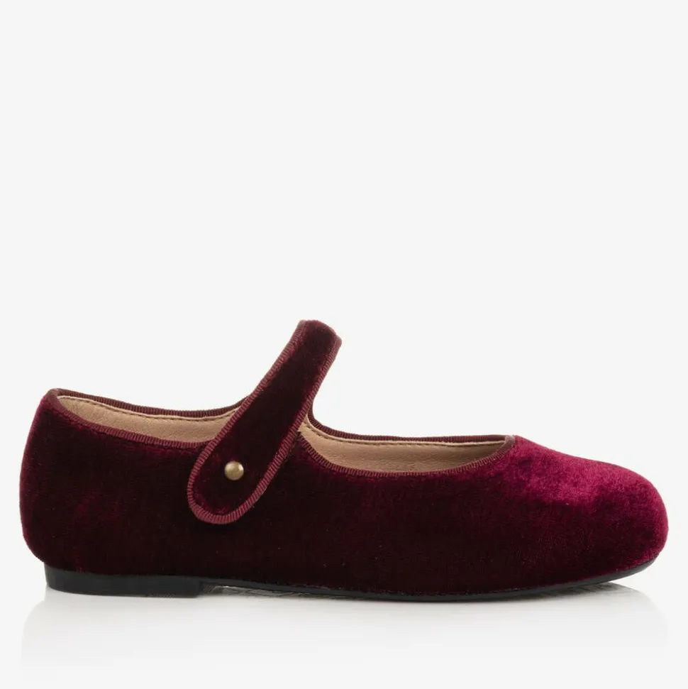 Girls Burgundy Red Velvet Shoes