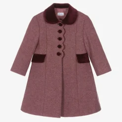 Girls Burgundy Red Wool & Velvet Coat