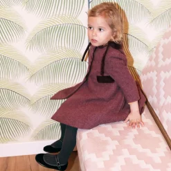 Girls Burgundy Red Wool & Velvet Coat