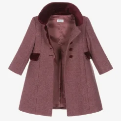 Girls Burgundy Red Wool & Velvet Coat