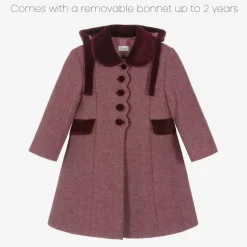 Girls Burgundy Red Wool & Velvet Coat