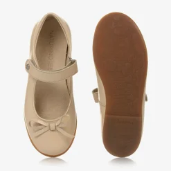Girls Cream Leather Ballerina Pumps