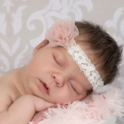 Girls Dusky Pink Glitter Ivory Lace Headband