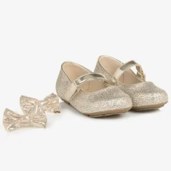 Girls Glittery Gold Bow Ballet Pumps