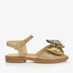 Girls Glittery Gold Satin Bow Sandals