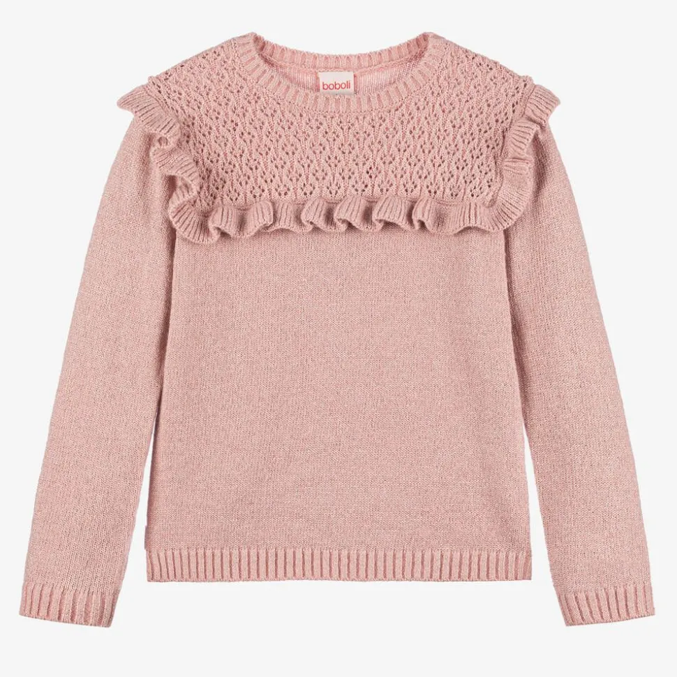 Girls Glittery Pink Cotton Knit Sweater