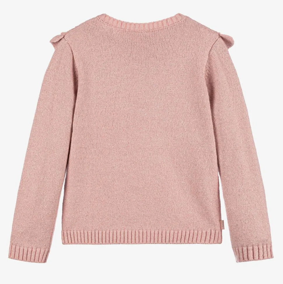 Girls Glittery Pink Cotton Knit Sweater