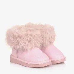 Girls Glittery Pink Faux Fur Boots