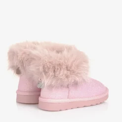 Girls Glittery Pink Faux Fur Boots