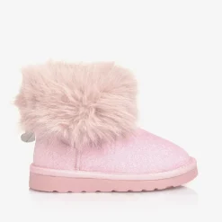 Girls Glittery Pink Faux Fur Boots
