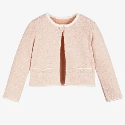 Girls Glittery Pink Wool Knit Cardigan