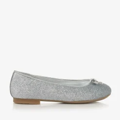 Girls Glittery Silver Leather DG Pumps