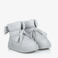 Girls Glittery Silver Quilted Boots