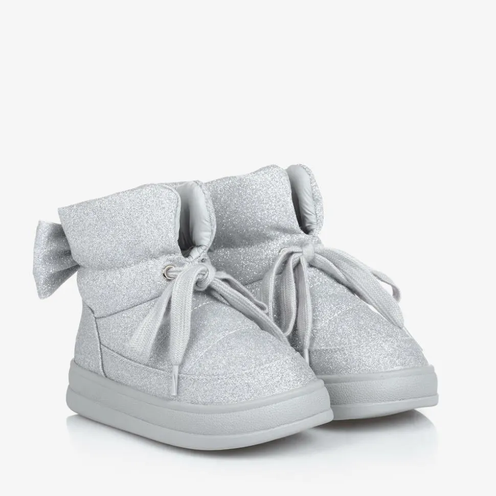 Girls Glittery Silver Quilted Boots