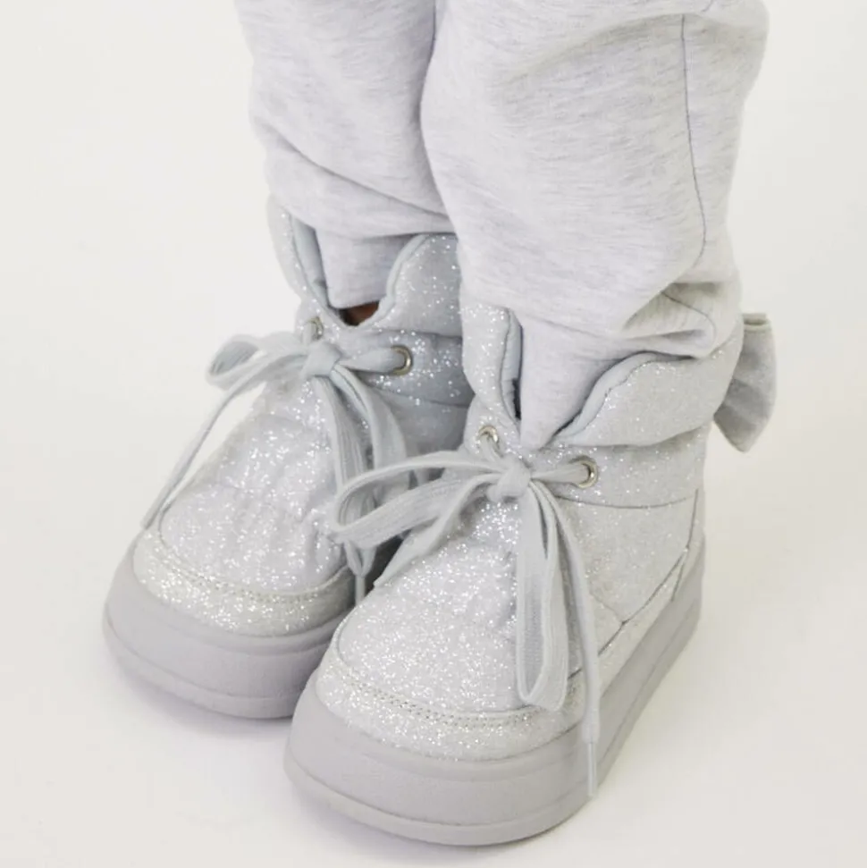 Girls Glittery Silver Quilted Boots