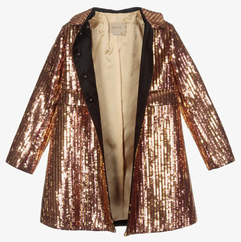 Girls Gold & Pink Sequin Coat