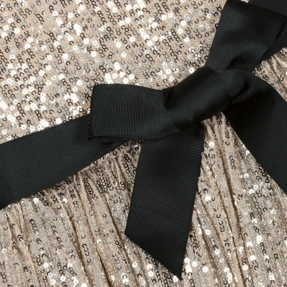 Girls Gold & Silver Sequin Tiered Dress