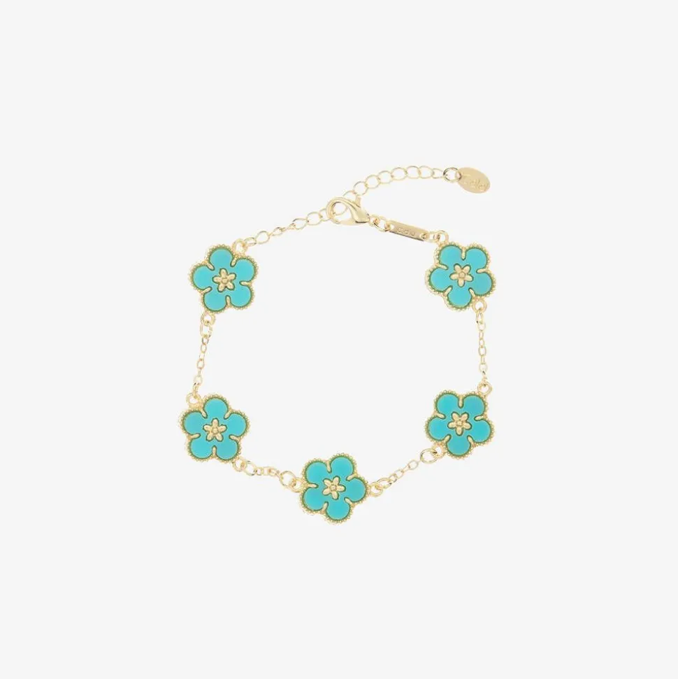 Girls Gold & Blue Flower Bracelet