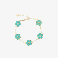 Girls Gold & Blue Flower Bracelet