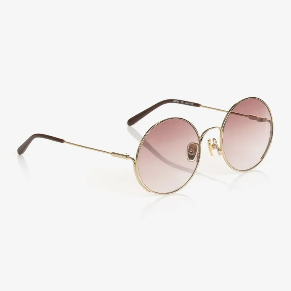 Girls Gold & Brown Round Sunglasses