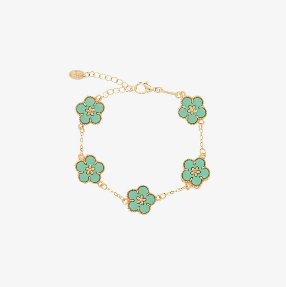 Girls Gold & Green Flower Bracelet