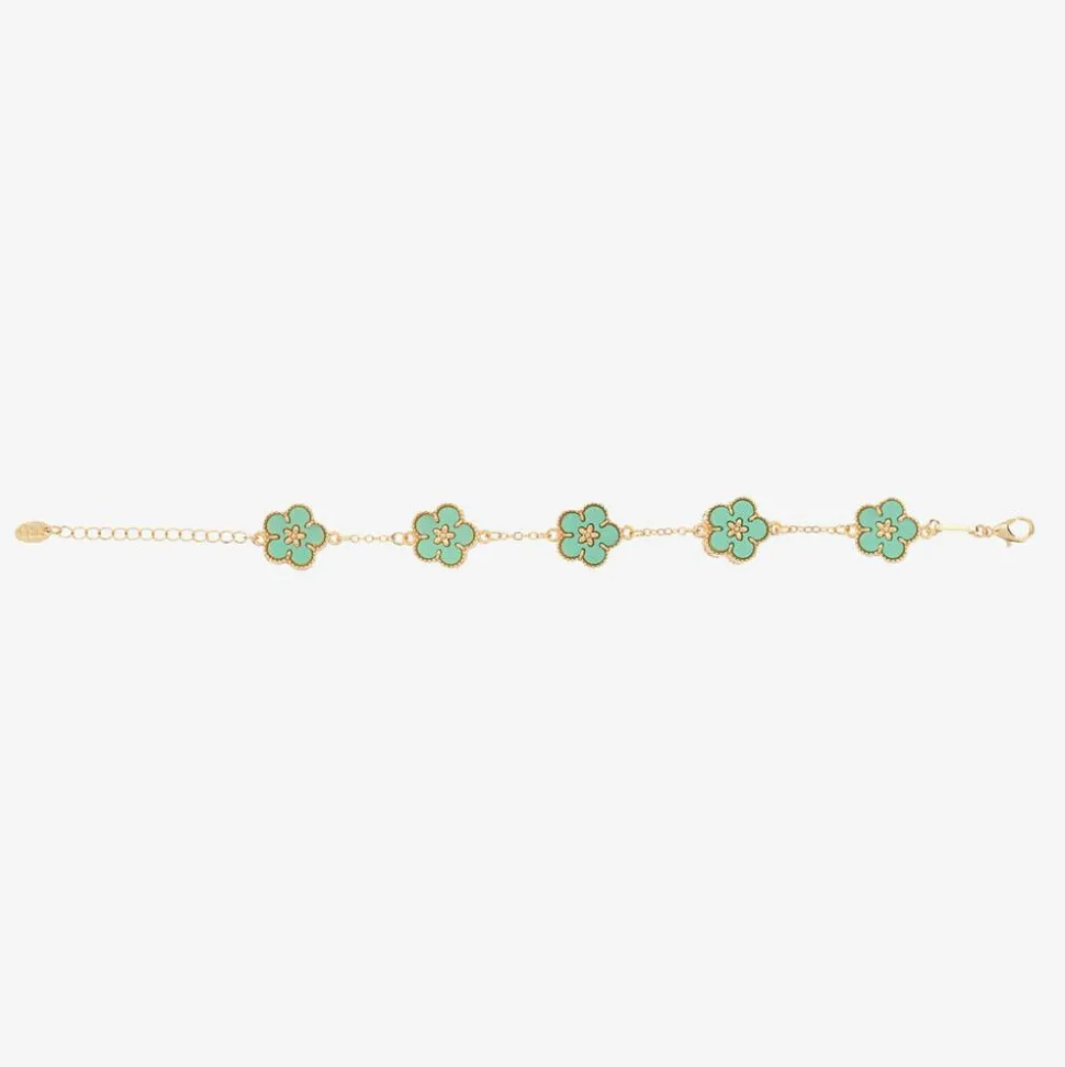 Girls Gold & Green Flower Bracelet