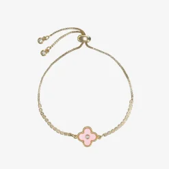 Girls Gold & Pink Clover Bracelet