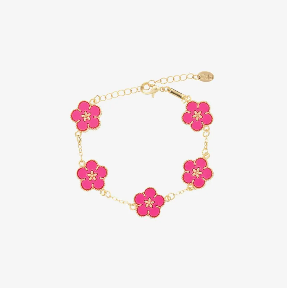 Girls Gold & Pink Flower Bracelet