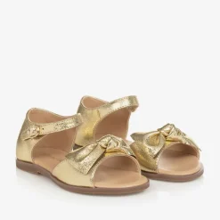 Girls Gold Bow Leather Sandals