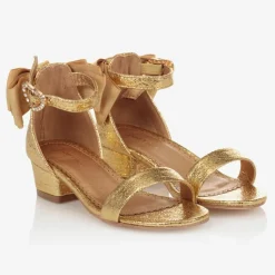 Girls Gold Bow Sandals