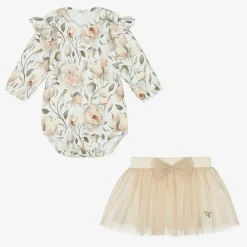 Girls Gold Cotton Skirt Set